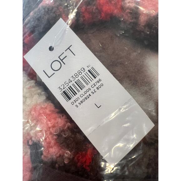 NWT LOFT Chocolate Brown, Red, Pink & Cream Sunburst Sherpa Hoodie - Picture 7 of 10